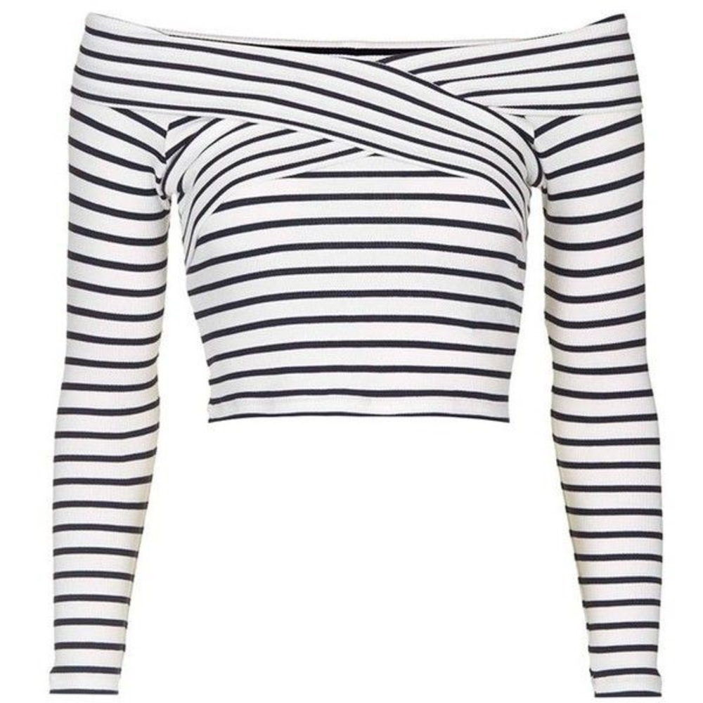 Topshop Striped Off The Shoulder Crop Top